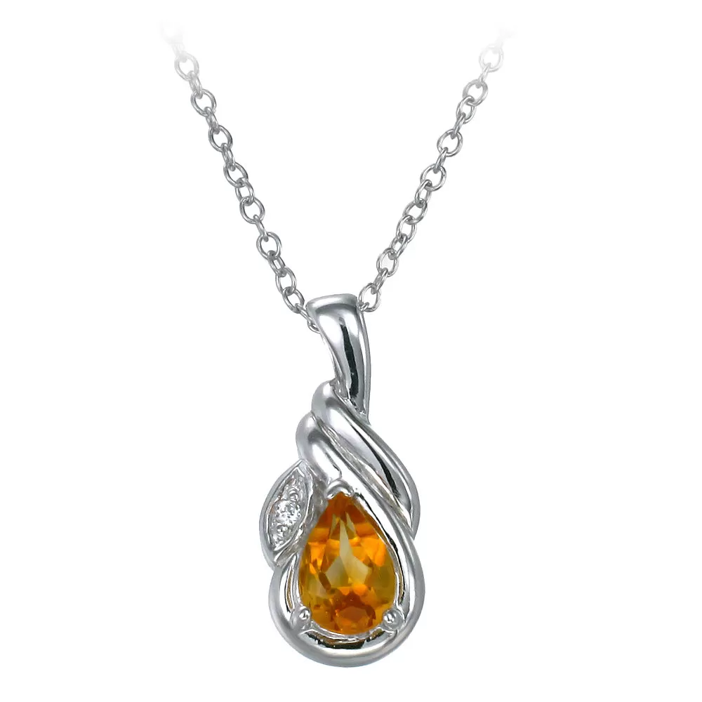 0.45 cttw Citrine Pendant Necklace .925 Sterling Silver With Rhodium 7x5 MM Pear