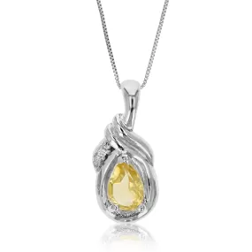 0.45 cttw Citrine Pendant Necklace .925 Sterling Silver With Rhodium 7x5 MM Pear