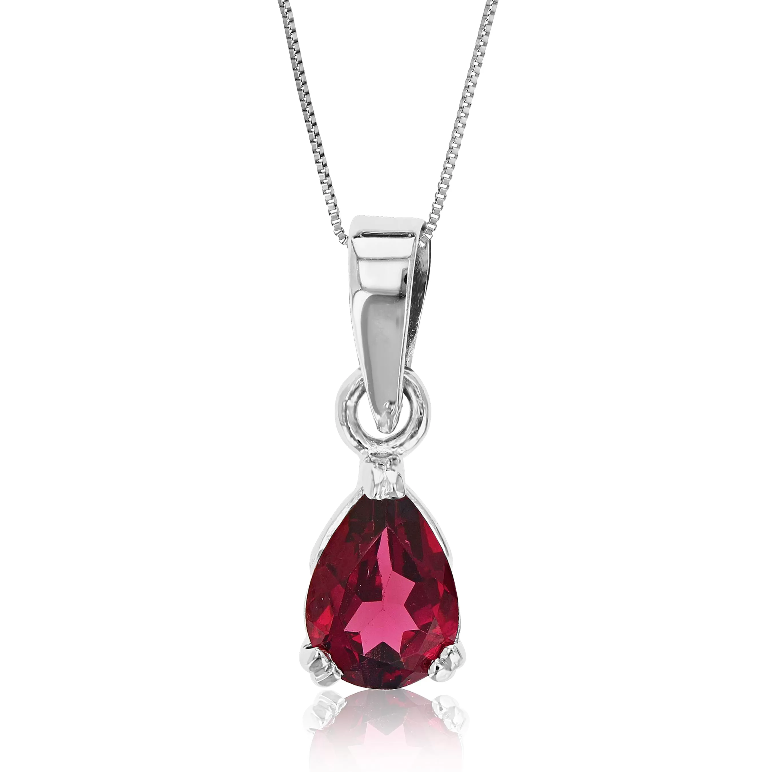 0.60 cttw Garnet Pendant Necklace .925 Sterling Silver With Rhodium 7x5 MM Pear