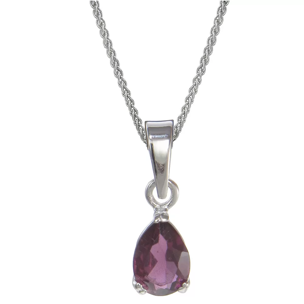 0.60 cttw Garnet Pendant Necklace .925 Sterling Silver With Rhodium 7x5 MM Pear