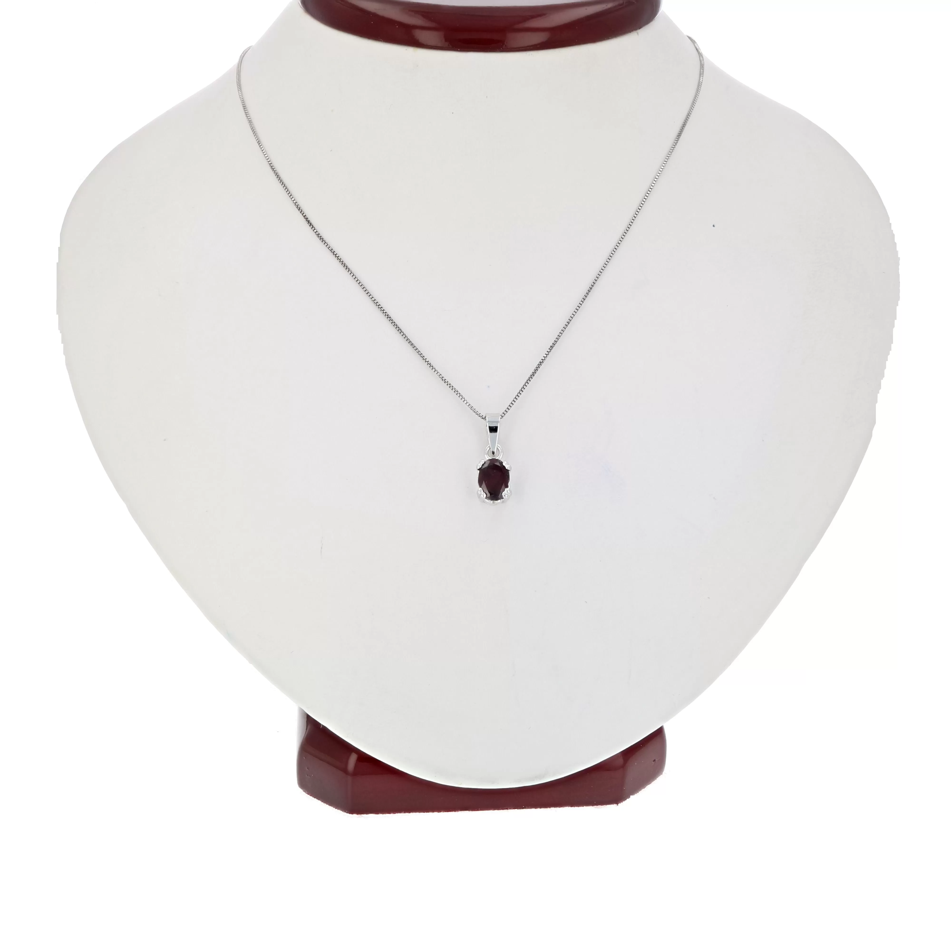 0.70 cttw Garnet Pendant Necklace .925 Sterling Silver With Rhodium 7x5 MM Oval