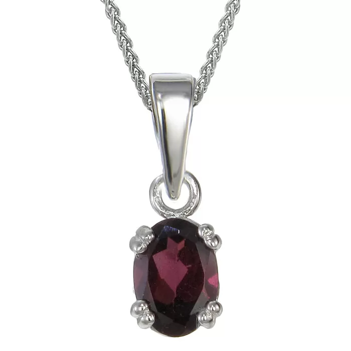 0.70 cttw Garnet Pendant Necklace .925 Sterling Silver With Rhodium 7x5 MM Oval