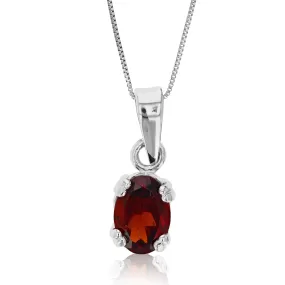 0.70 cttw Garnet Pendant Necklace .925 Sterling Silver With Rhodium 7x5 MM Oval