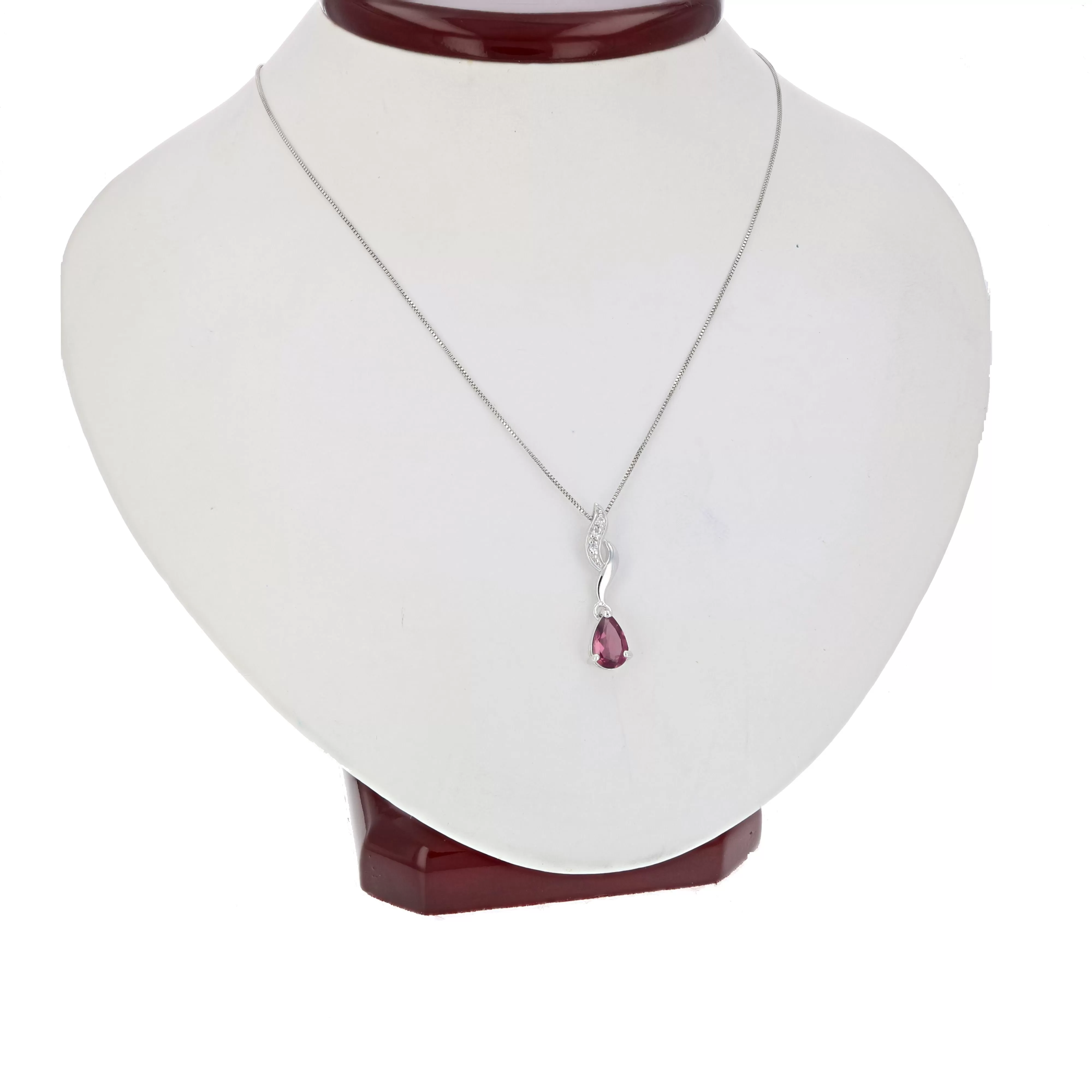 0.70 cttw Garnet Pendant Necklace .925 Sterling Silver With Rhodium 8x5 MM Pear