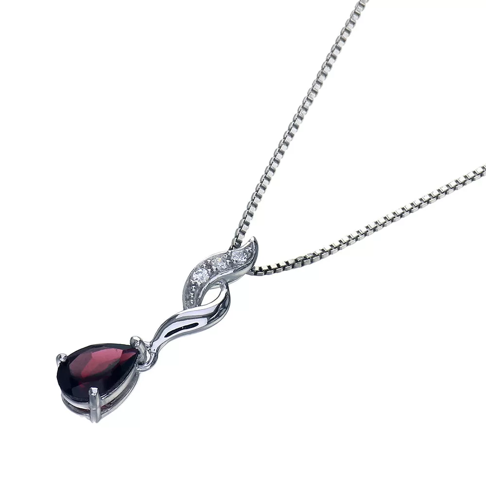 0.70 cttw Garnet Pendant Necklace .925 Sterling Silver With Rhodium 8x5 MM Pear