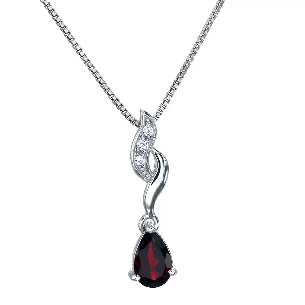 0.70 cttw Garnet Pendant Necklace .925 Sterling Silver With Rhodium 8x5 MM Pear