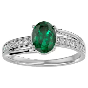 1 1/2 Carat Oval Shape Created Emerald And Diamond Ring In Sterling Silver