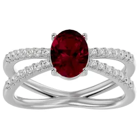 1 1/2 Carat Oval Shape Created Ruby And Halo Diamond Ring In Sterling Silver