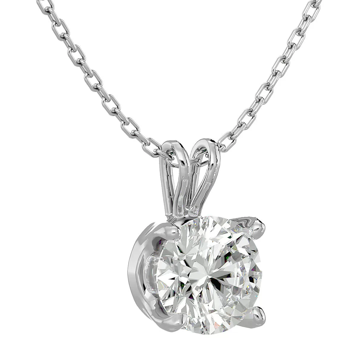 1 Carat Round Brilliant Moissanite Necklace in 14 Karat White Gold