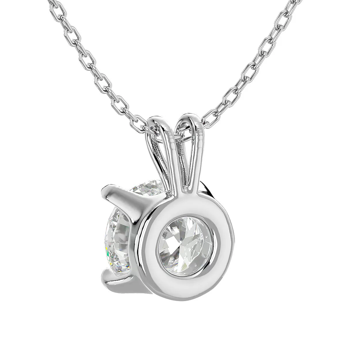 1 Carat Round Brilliant Moissanite Necklace in 14 Karat White Gold