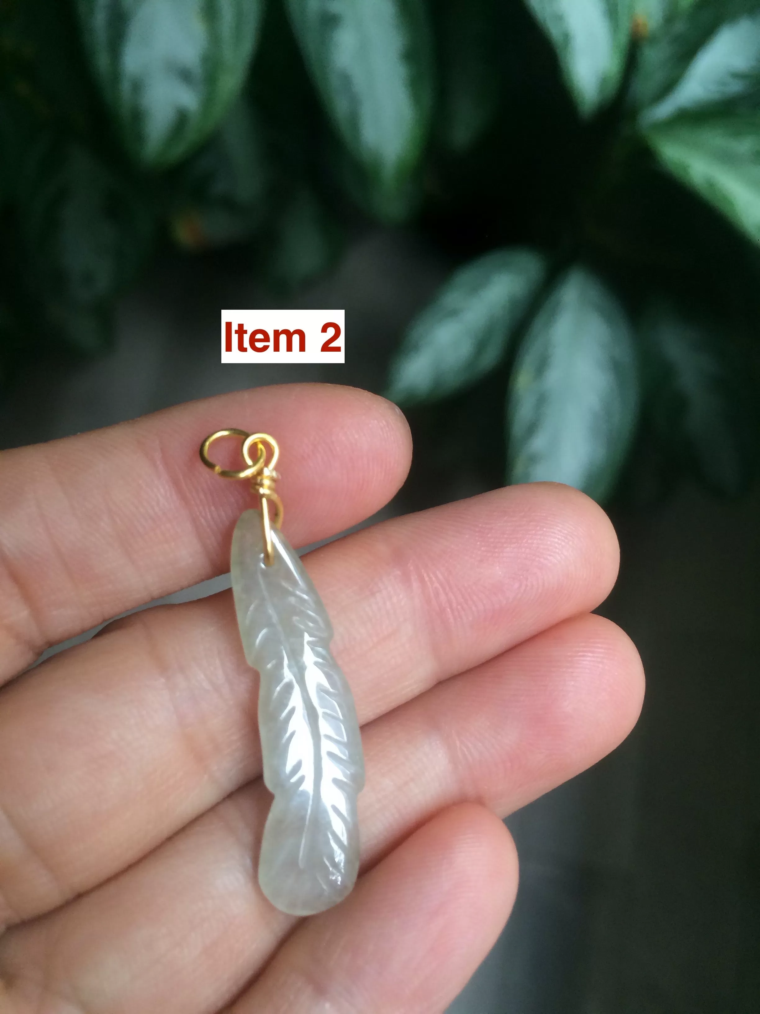 100% Natural type A light green/white jadeite Jade feather pendant AB Add on item, not sale individually.