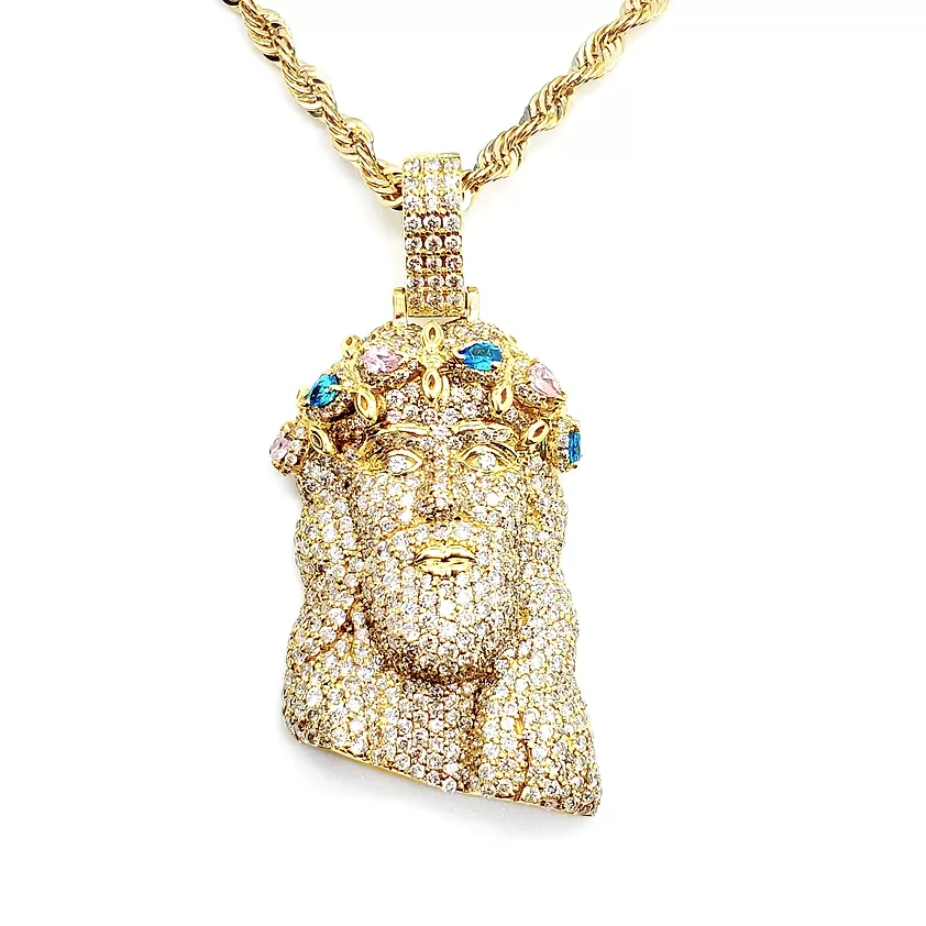 10K Solid Gold Diamond Jesus Pendant