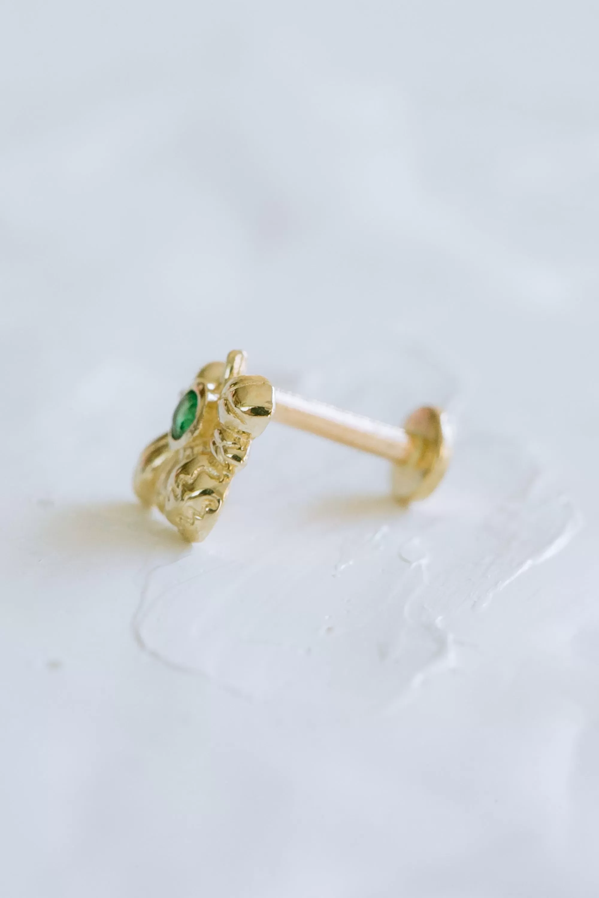 14K Real Gold Delicate Bumblebee Cute Bee Forward Helix Cartilage Diamond Shape Tragus Inner Conch Ear Stud Post Internally Threaded Earring Labret Jewelry