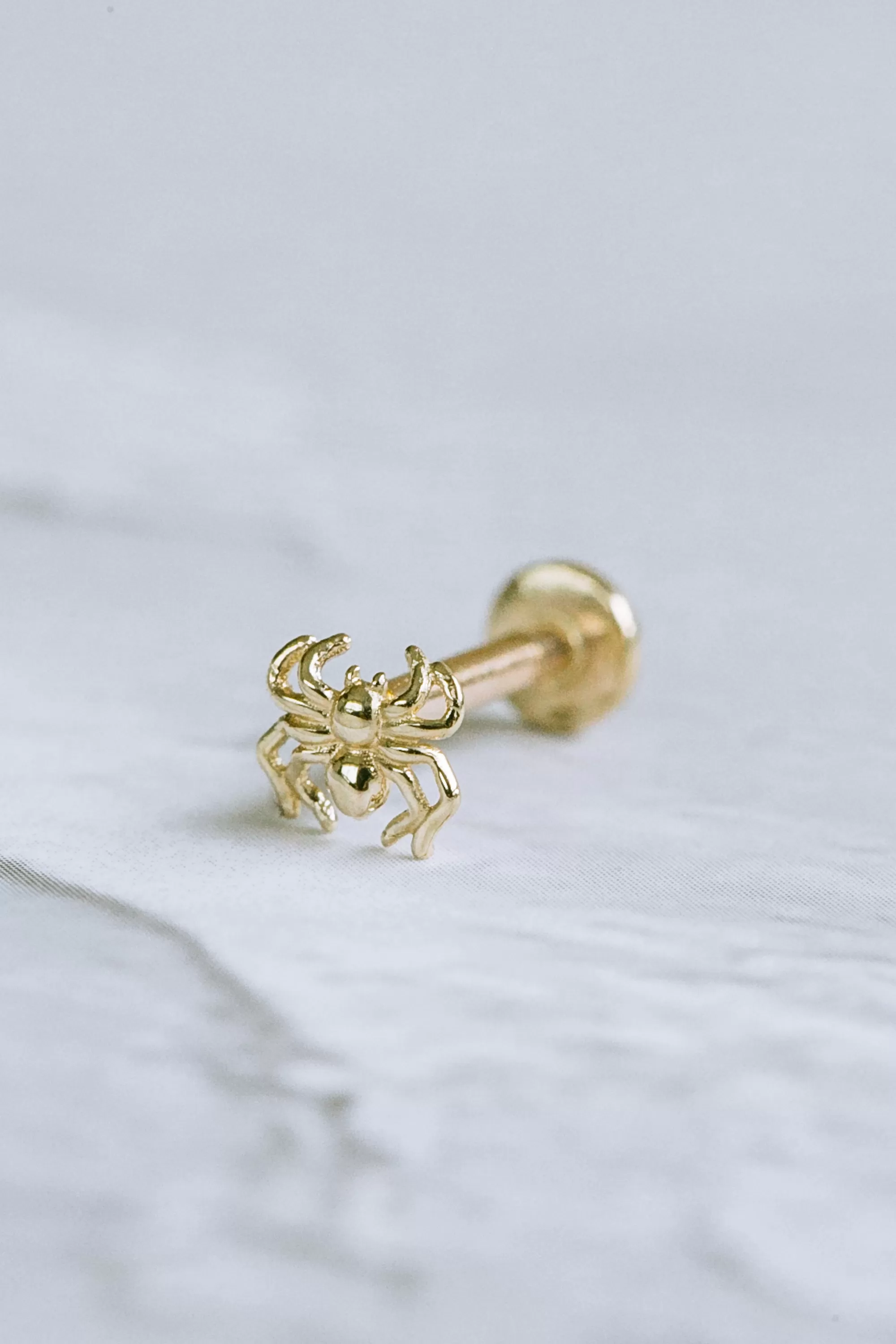 14K Real Gold Tarantula Spider Forward Helix Cartilage Diamond Shape Tragus Inner Conch Ear Stud Post Internally Threaded Earring Labret Jewelry