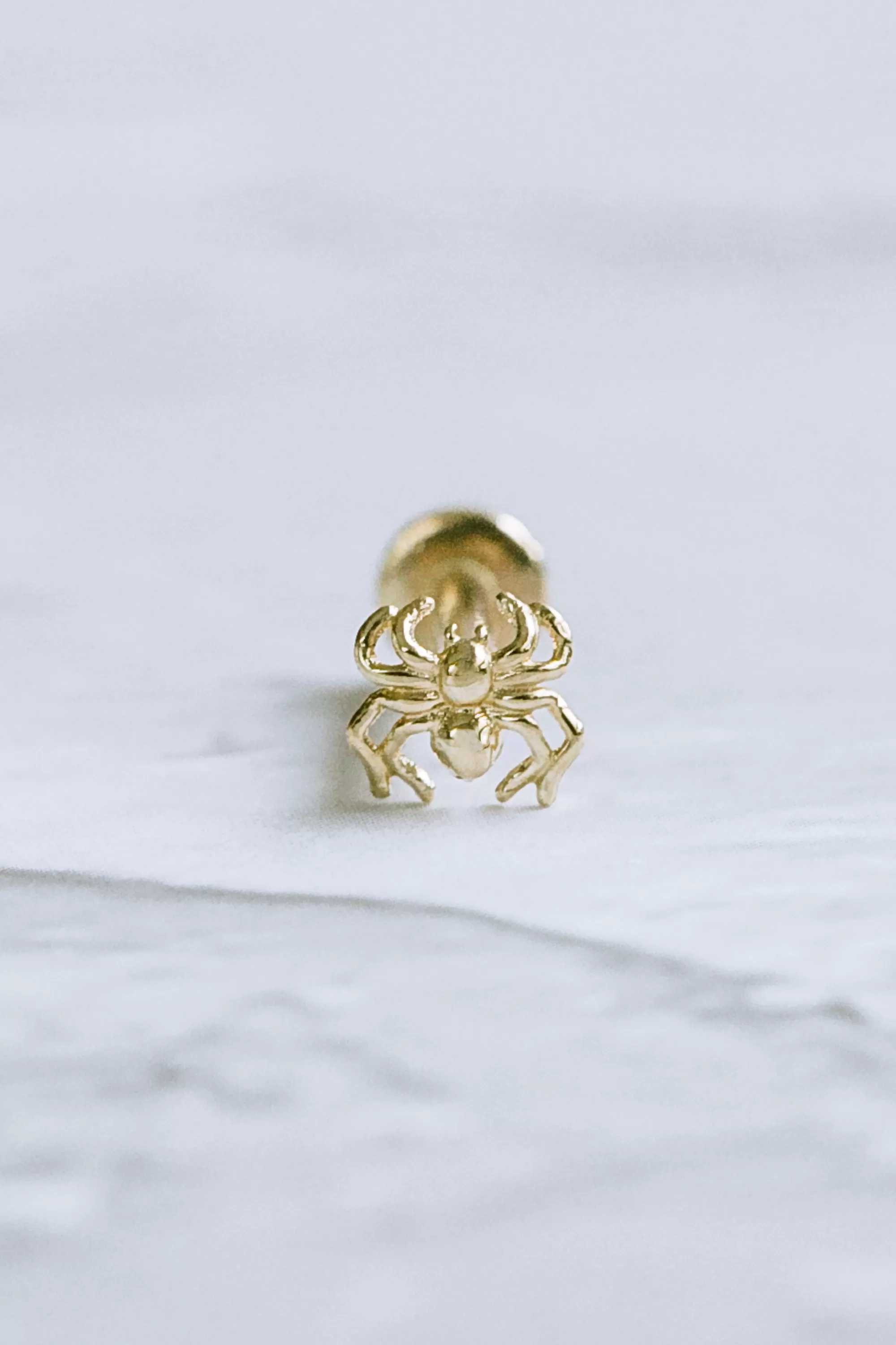 14K Real Gold Tarantula Spider Forward Helix Cartilage Diamond Shape Tragus Inner Conch Ear Stud Post Internally Threaded Earring Labret Jewelry