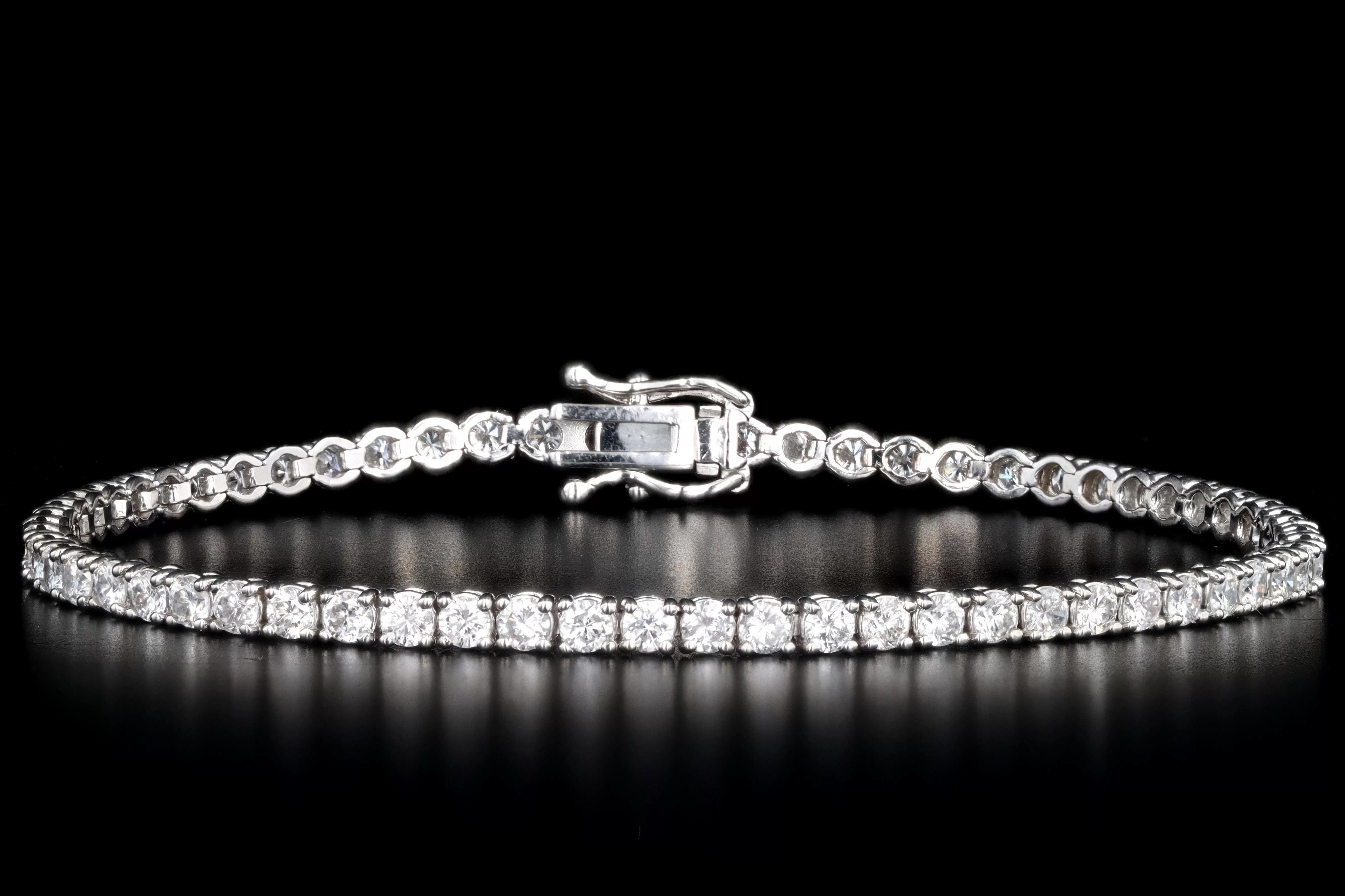 14K White Gold 3.1 Carat Total Weight Round Diamond Tennis Bracelet