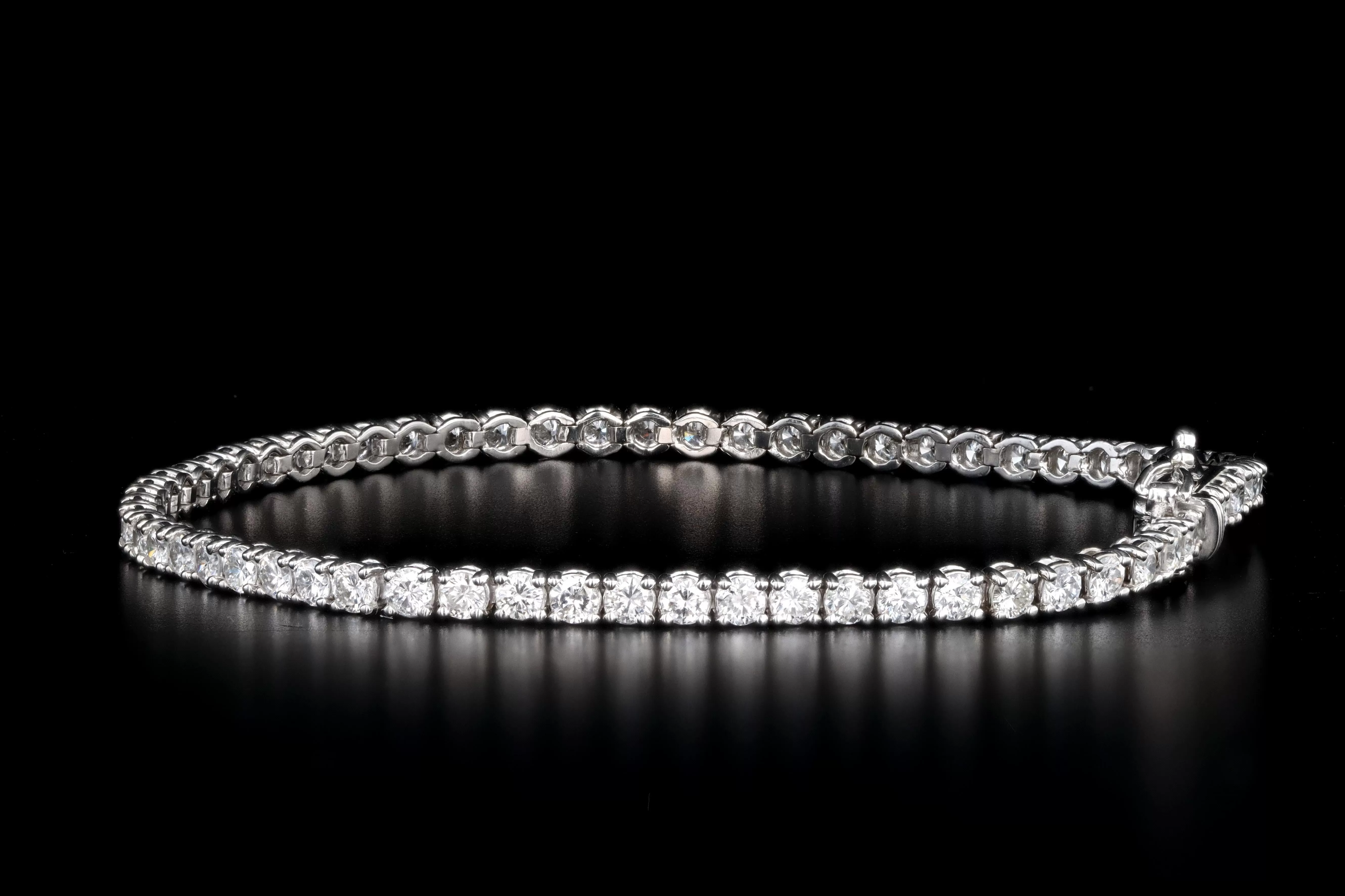 14K White Gold 3.1 Carat Total Weight Round Diamond Tennis Bracelet