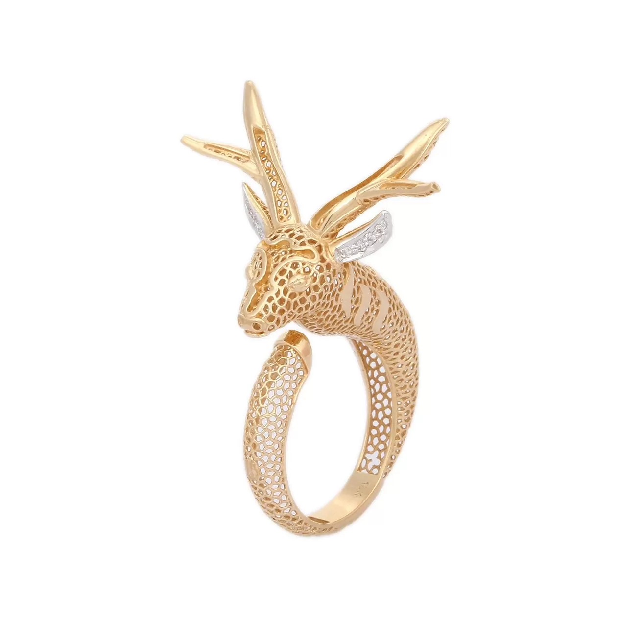 18K Gold Diamond Textured Reindeer Ring