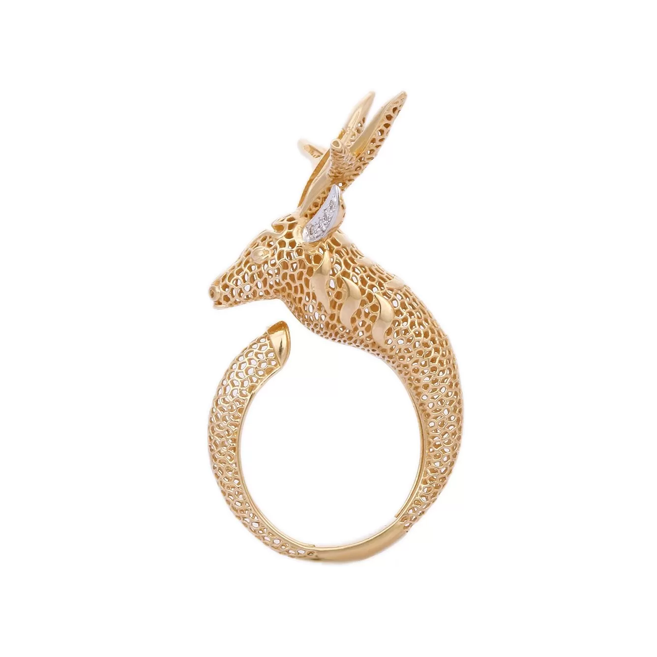 18K Gold Diamond Textured Reindeer Ring