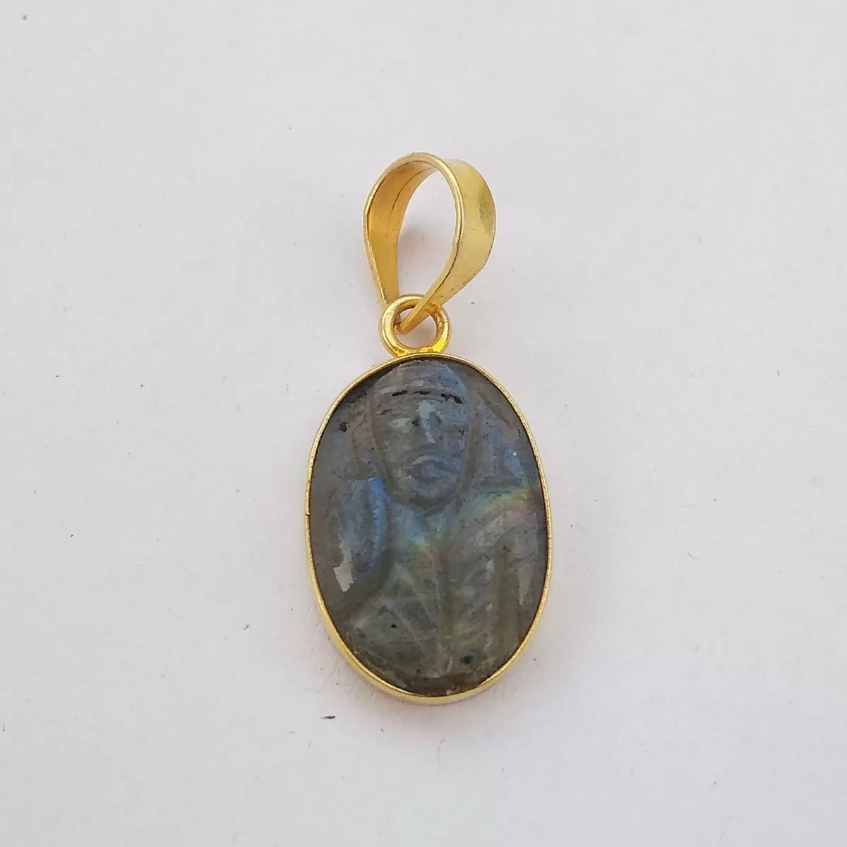 18K Gold Plated Natural Labradorite Sai Baba Pendant