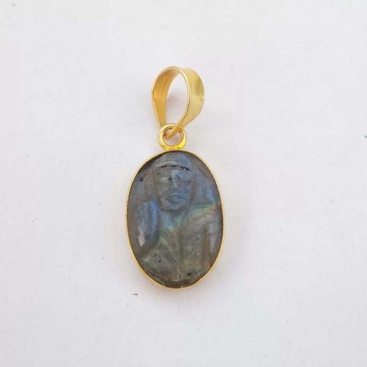 18K Gold Plated Natural Labradorite Sai Baba Pendant