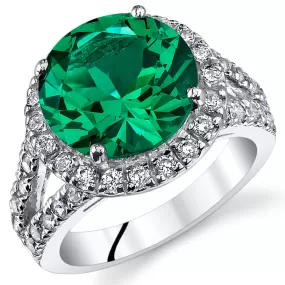 6.00 Carats Emerald Engagement Ring Sterling Silver Size 6