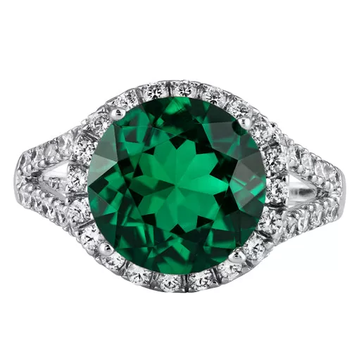 6.00 Carats Emerald Engagement Ring Sterling Silver Size 6