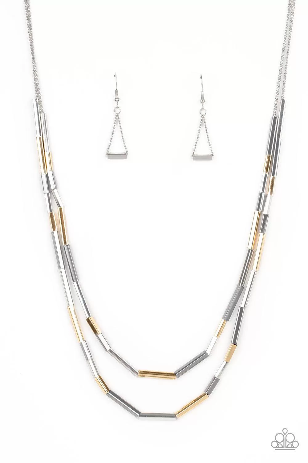 A Pipe Dream Multi Gold, Silver and Gunmetal Necklace - Paparazzi Accessories