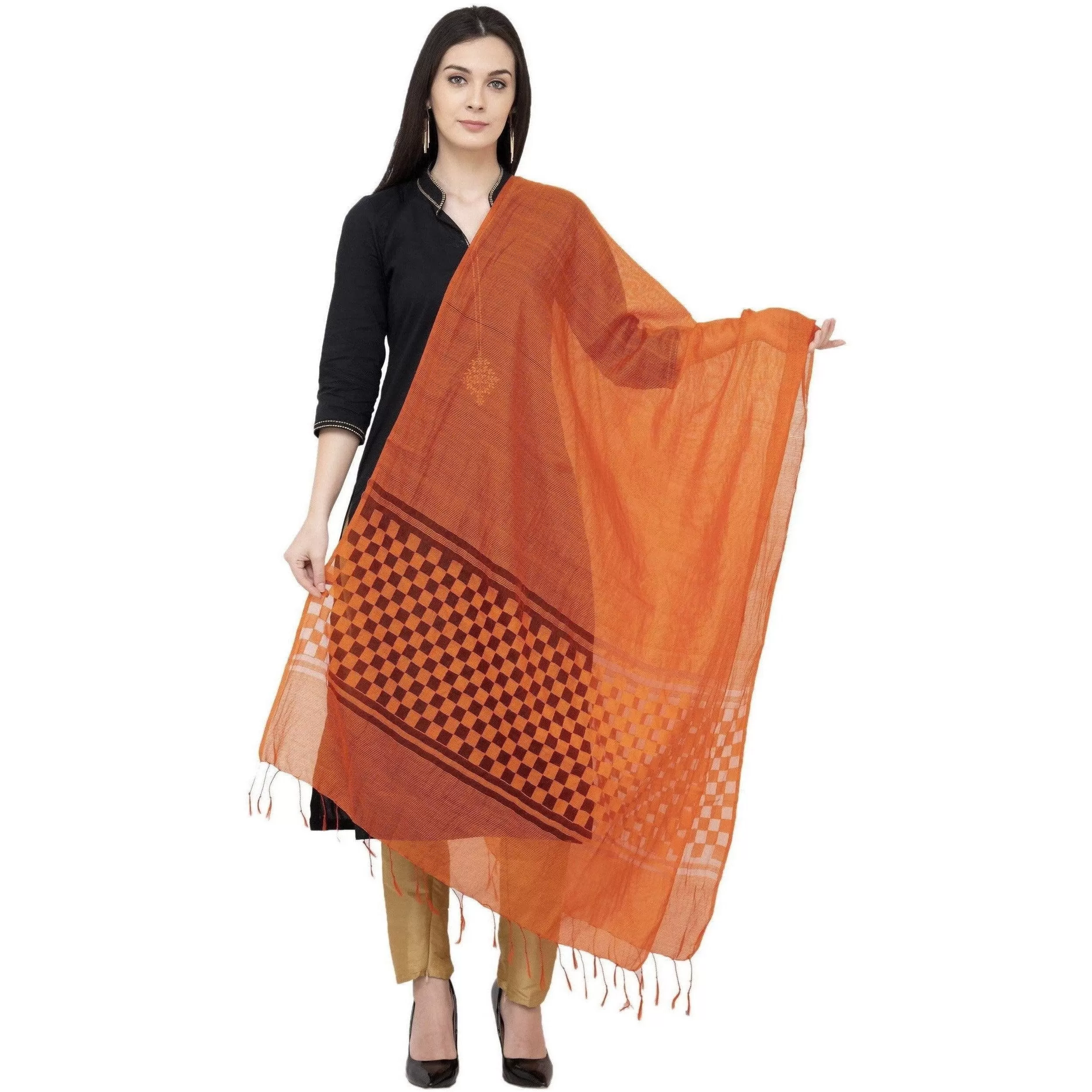 A R Silk Buta Cutting Regular Dupatta Color Orange Dupatta