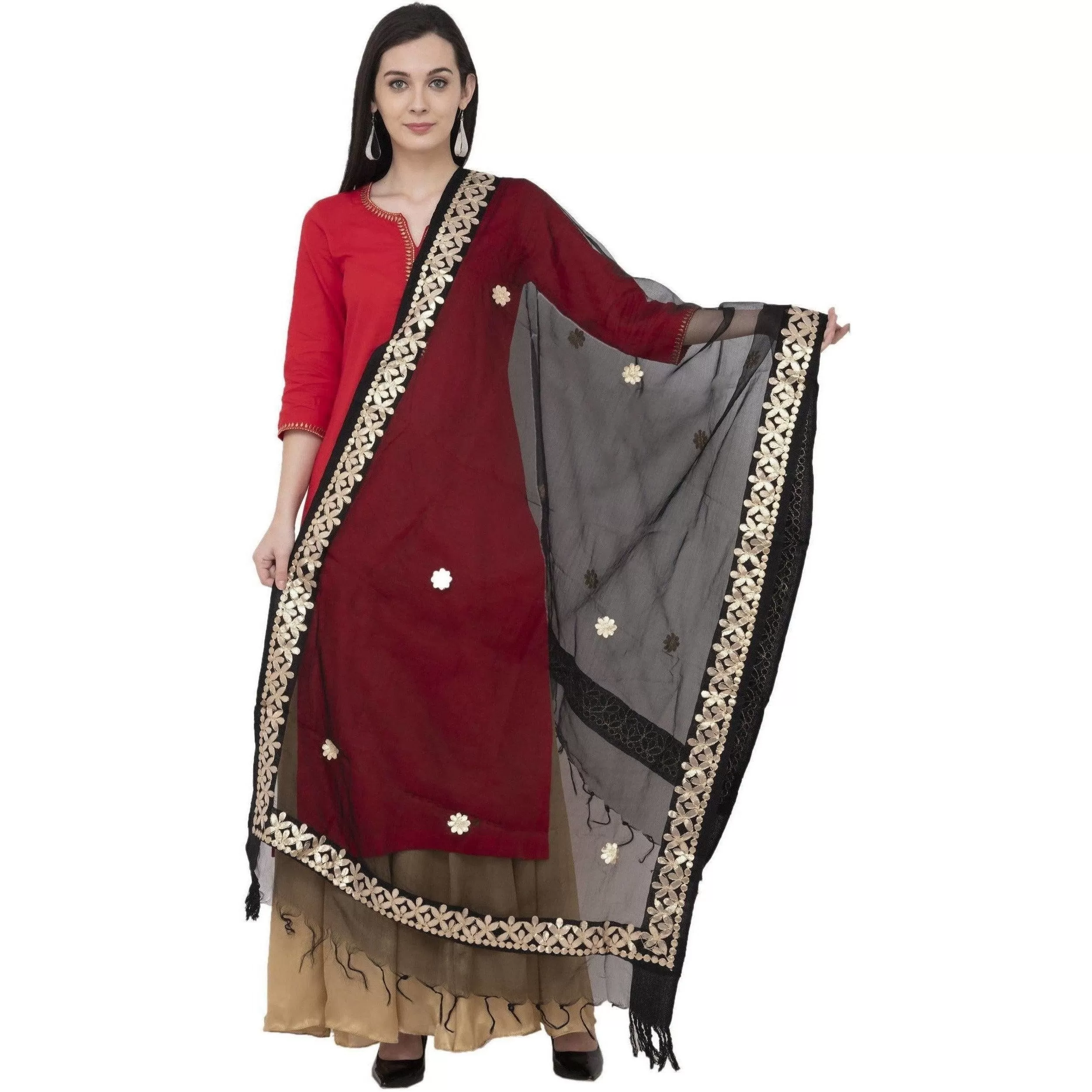 A R Silk Orgenza Gota patti Fancy Dupatta Color Black Dupatta or Chunni