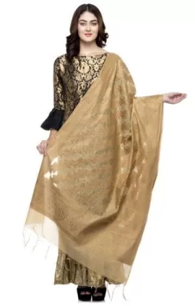 A R Silk Women's Chanderi Zari Embroidery Golden Fancy Dupatta