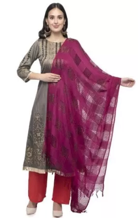 A R Silk Women's Cotton Window Check Purple Regular Dupatta