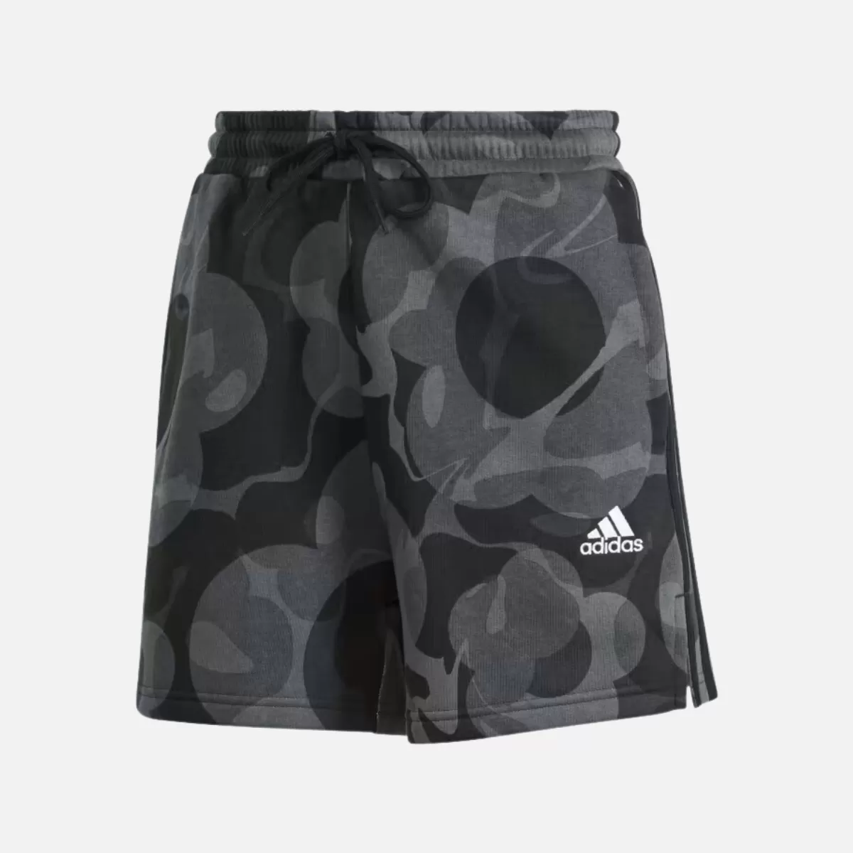 Adidas Floral Graphic 3-Stripes Women's Fleece Shorts -Black/Multicolor