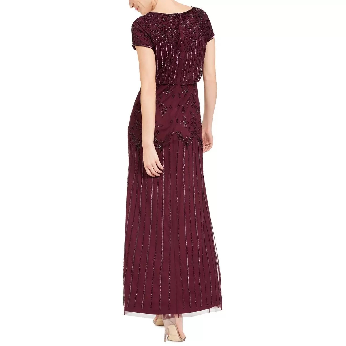 Adrianna Papell Womens Petites Beaded Blouson Evening Dress