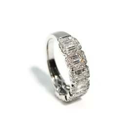 AFJ Diamond Collection - Halfway Eternity Band Ring with Baguette and Round Diamonds 1.18 carats, 18k White Gold