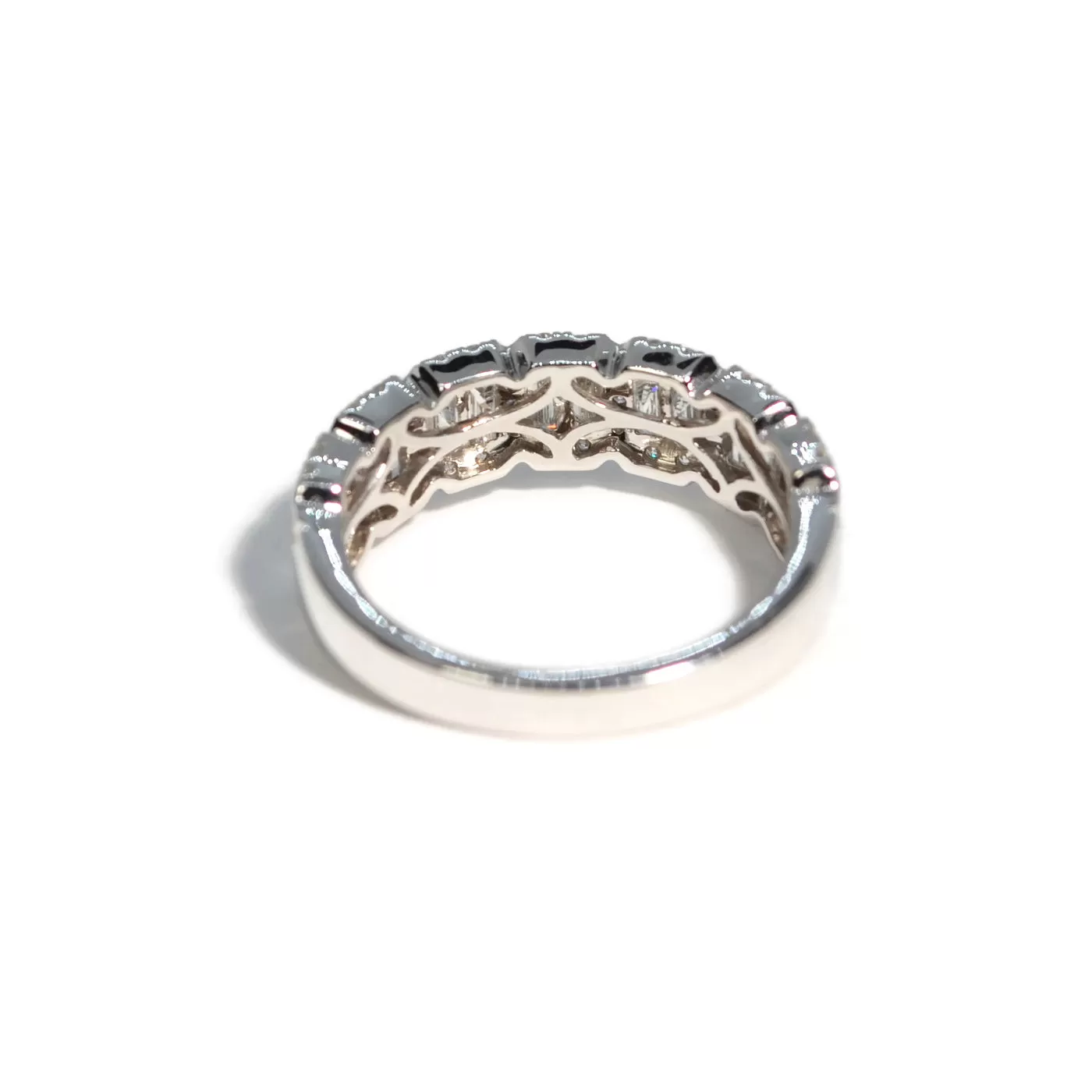 AFJ Diamond Collection - Halfway Eternity Band Ring with Baguette and Round Diamonds 1.18 carats, 18k White Gold