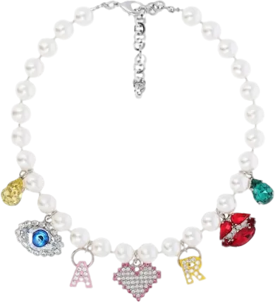 Alessandra Rich Multicoloured Faux Pearl Necklace W/ Charms