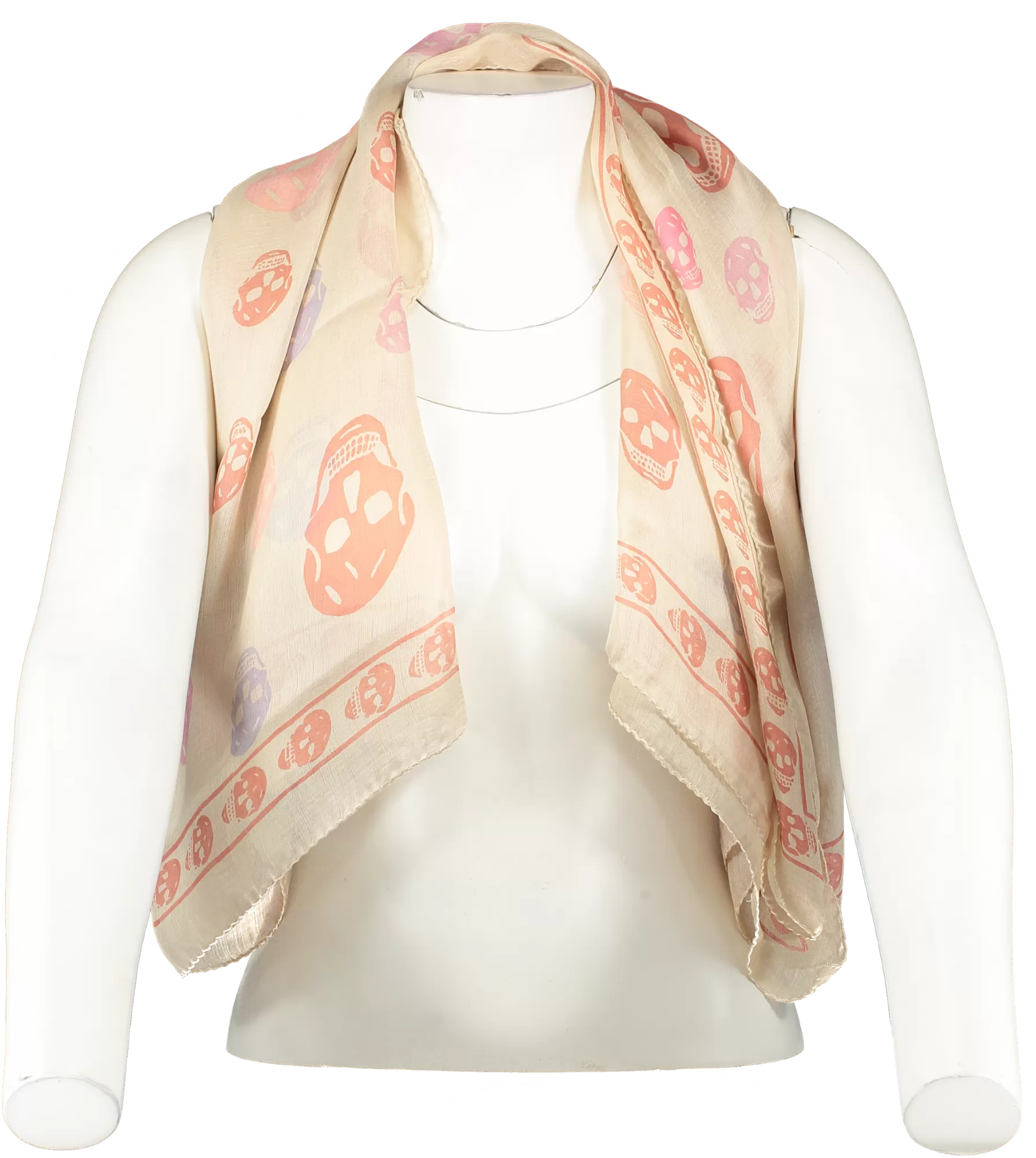 Alexander McQueen Cream Cream/pink Silk Skull Print Scarf 104 x 120cm