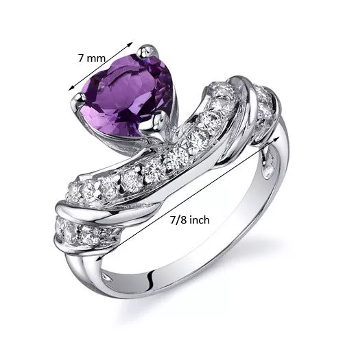 Amethyst Heart Shape Sterling Silver Ring Size 9