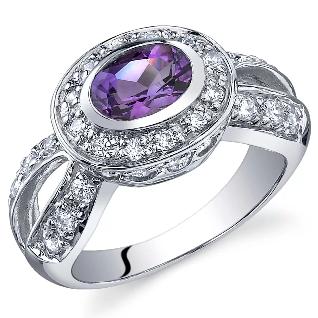 Amethyst Oval Cut Sterling Silver Ring Size 8