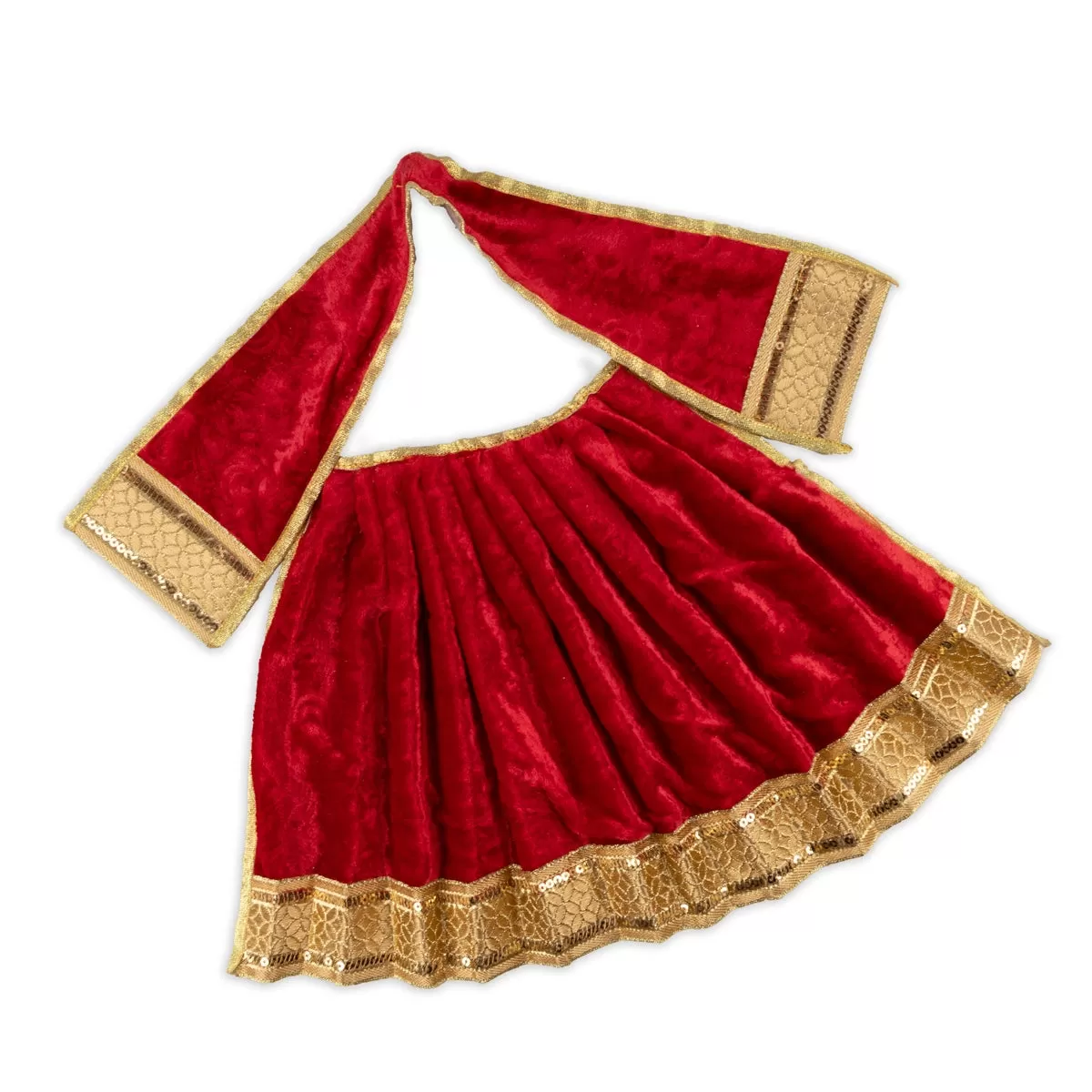 Amman Pavadai - 9 x 17.5 Inches | Velvet Mata Dress/ Lehenga Patka/ Golden Border Mata Poshak for Deity