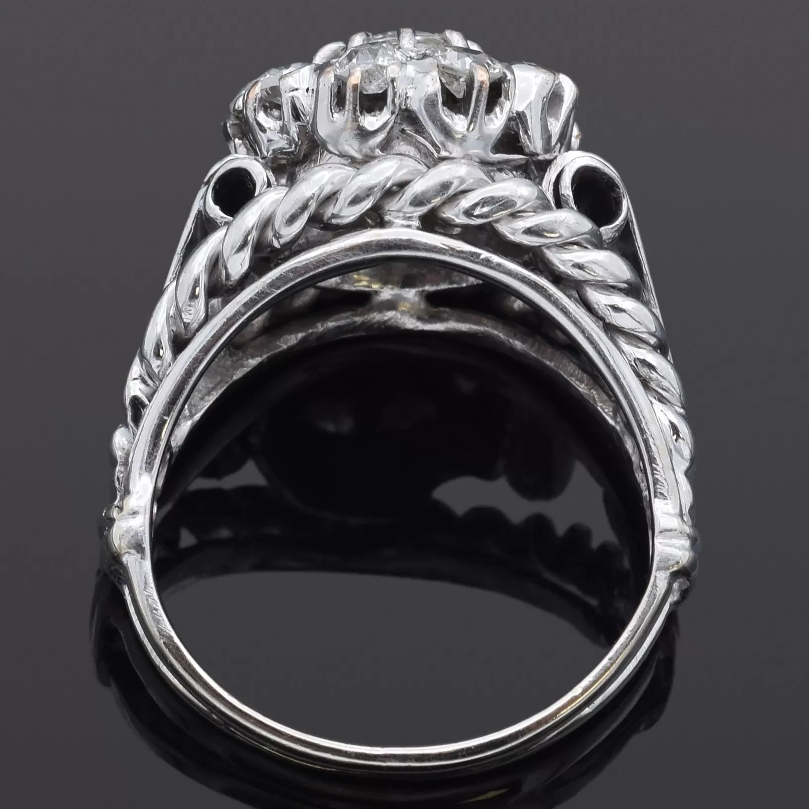 Antique 0.94 TCW Old Mine Cut Diamond 15K White Gold Band Ring Size 4.5