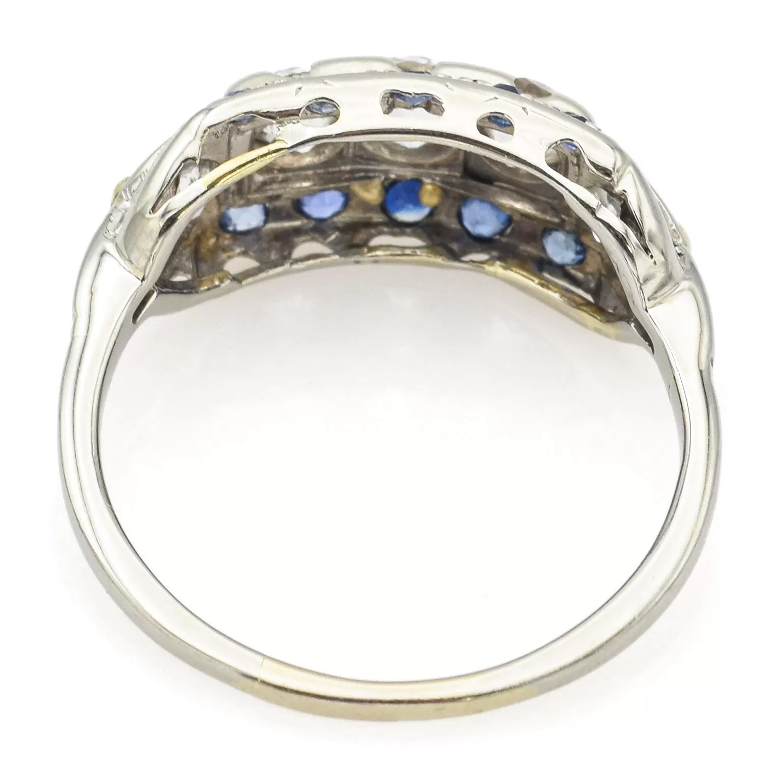 Antique Art Deco 14K White Gold 0.92 TCW Old Euro Diamond & Sapphire Ring