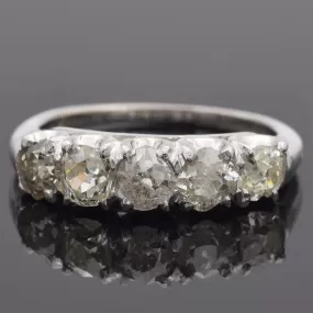 Antique Art Deco 14K White Gold 1.43TCW Old Mine Cut Diamond Band Ring Size 5.25