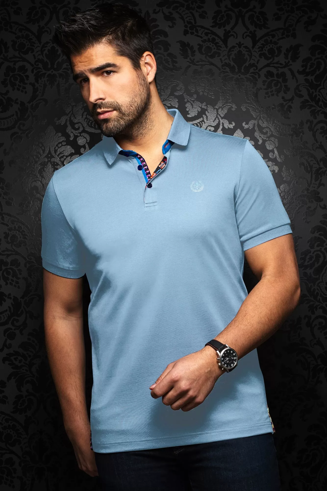 Au Noir Stretch Short-Sleeve Polo | Eagle Light Blue