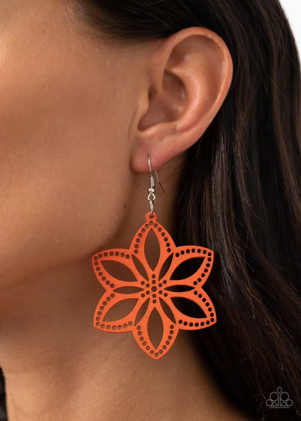 Bahama Blossoms Orange Wood Flower Earrings - Paparazzi Accessories