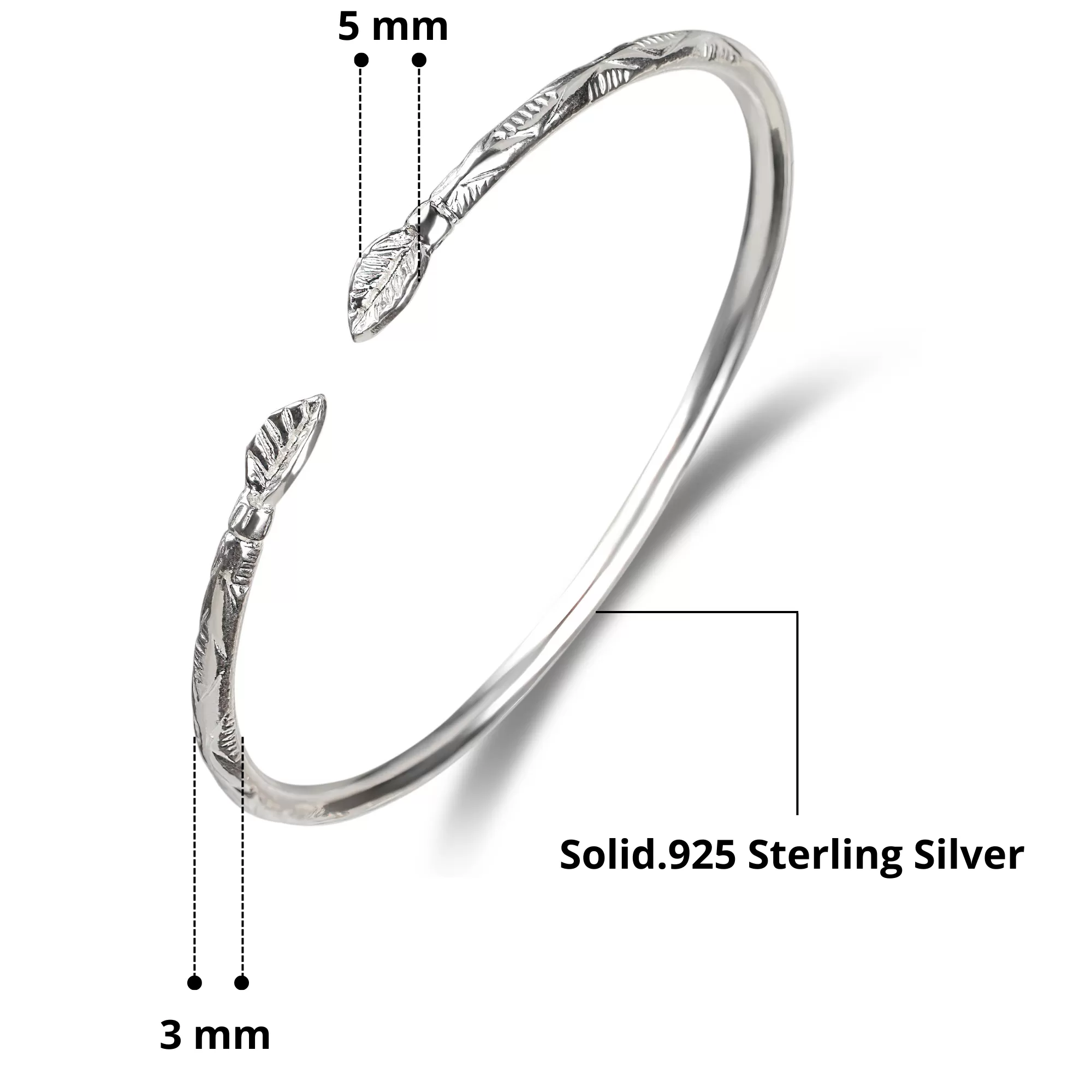 Better Jewelry Leaf .925 Sterling Silver West Indian Bangle, 1 piece