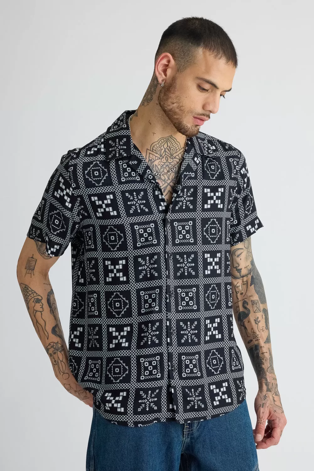 Black Basic Men's Viscose Shirt