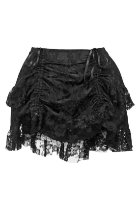 Black Lace Ruched Bustle Skirt