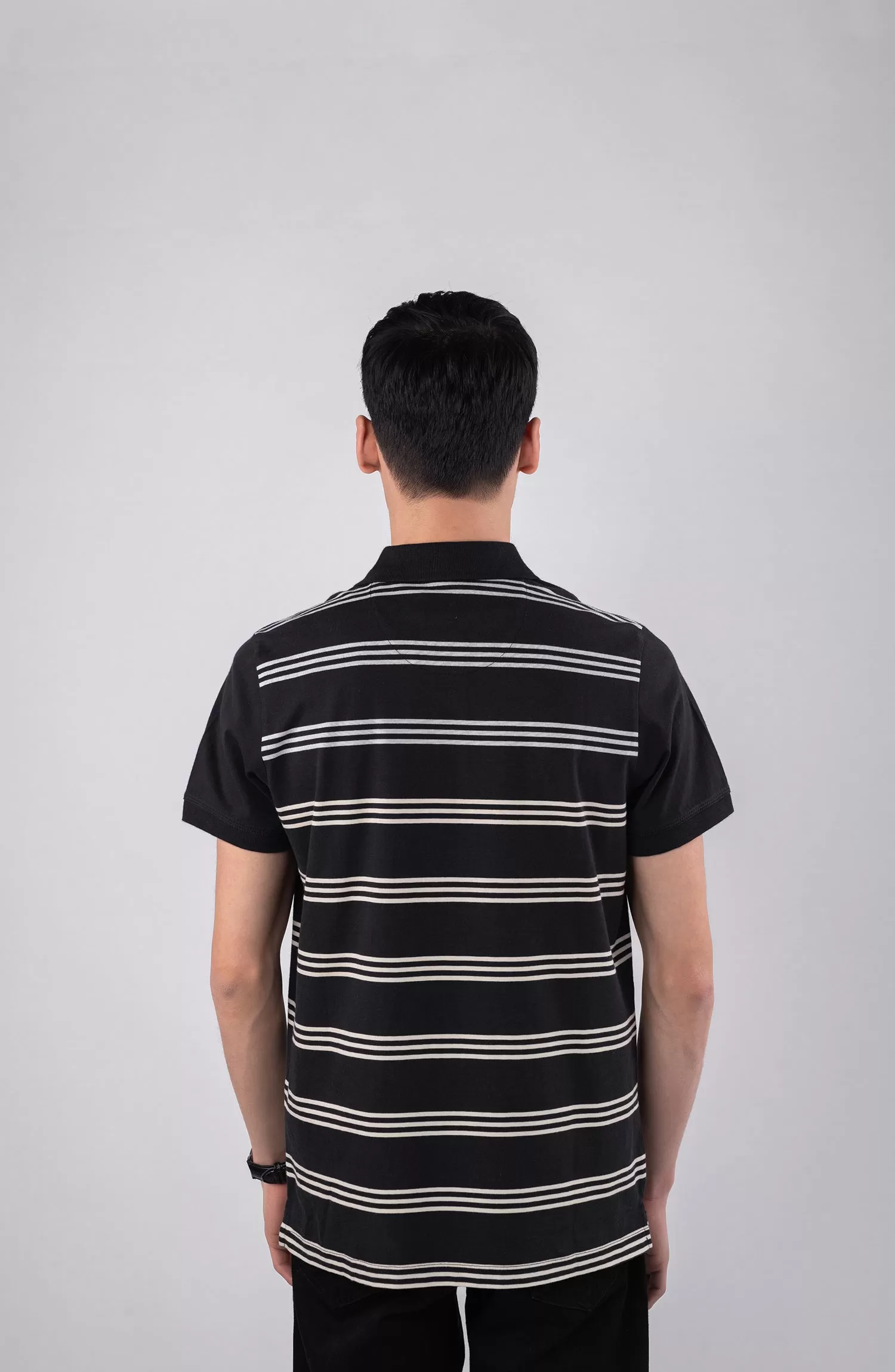 Black Polo Shirt With Grey Stripes